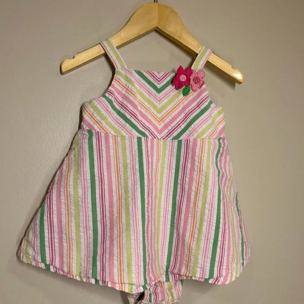 Vtg Y2K Gymboree Colorful 18-24M Girl Striped Seersucker Romper Dress Summer